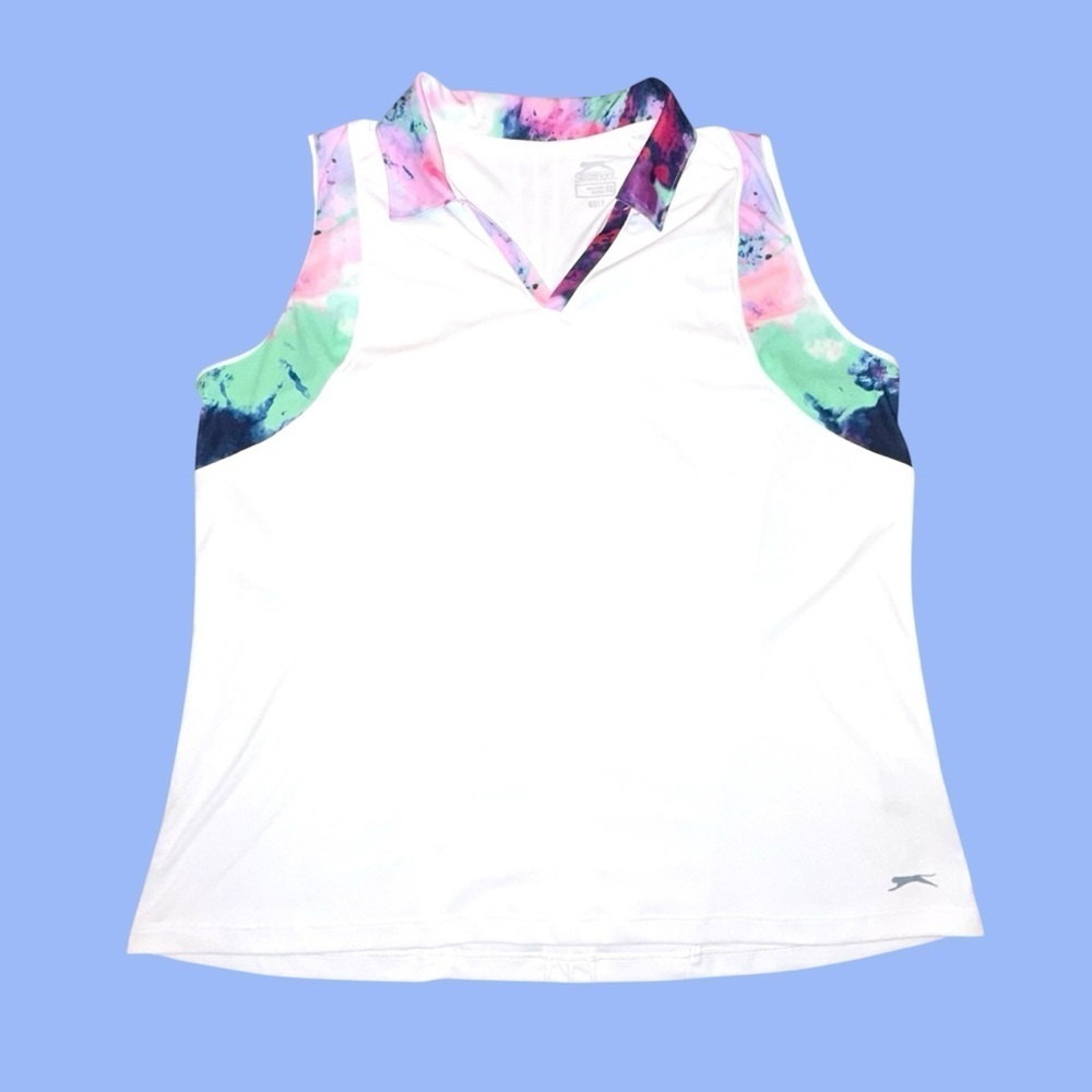 SLAZENGER Women’s Marble Pin Tuck Sleeveless Golf Polo - Multi Marble White XXL - Picture 6 of 13